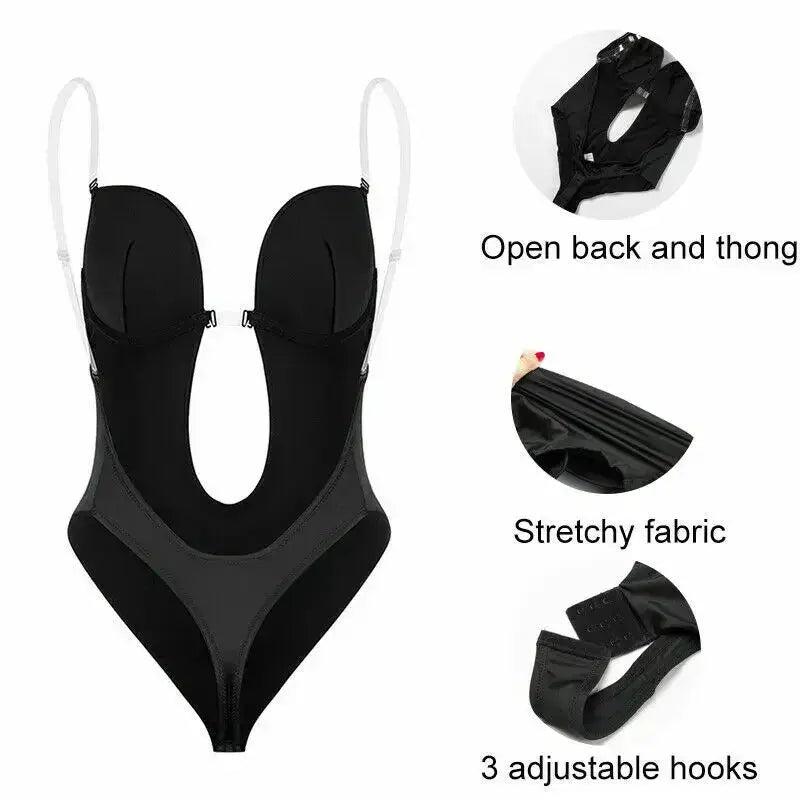 Sexy Women Deep U Plunge Seamless Push Up Bra Bodysuit