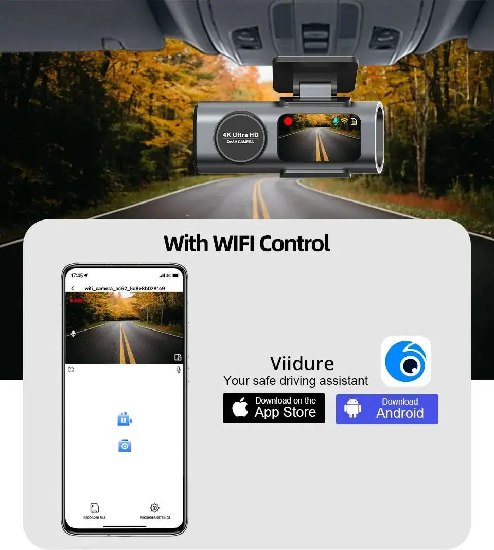 4K Dash Cam Car DVR With Night Vision GPS WiFi Parking Monitor - stepyours.com