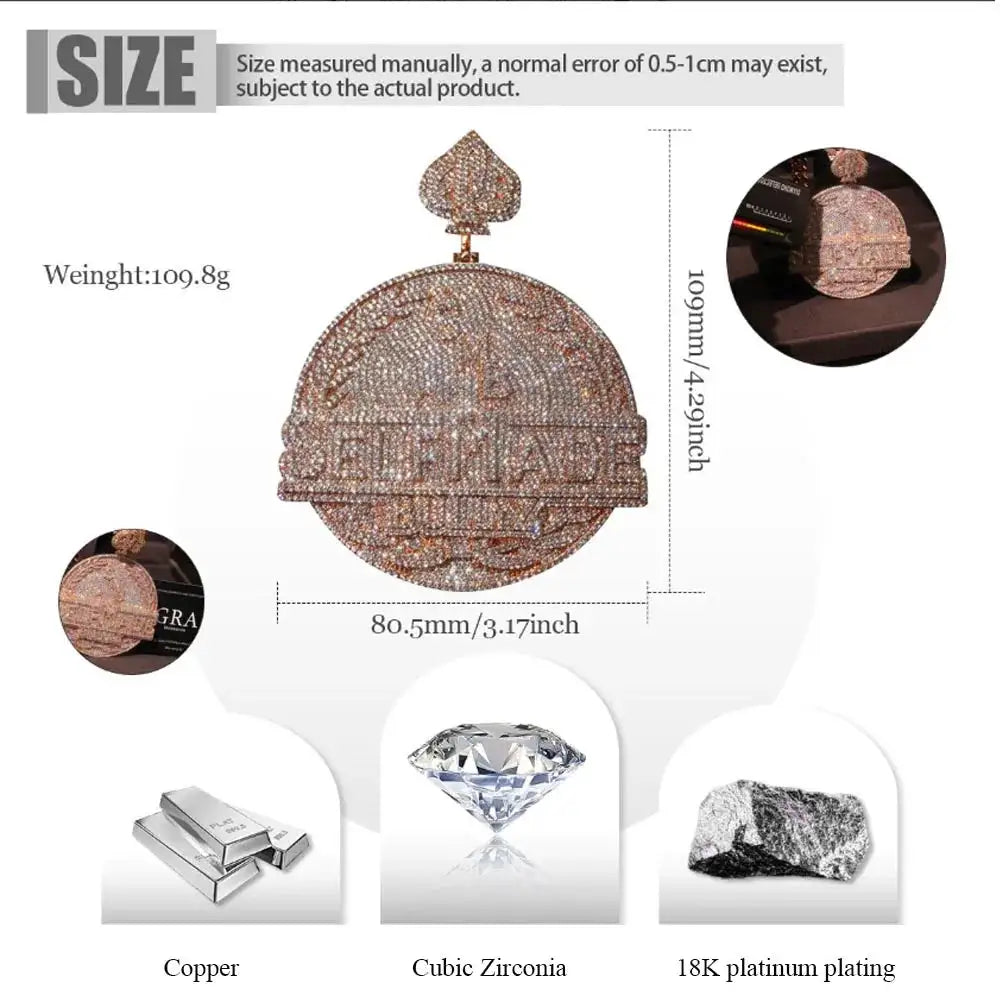 Self Made Hip Hop Rose Gold CZ Pendant — product image 2