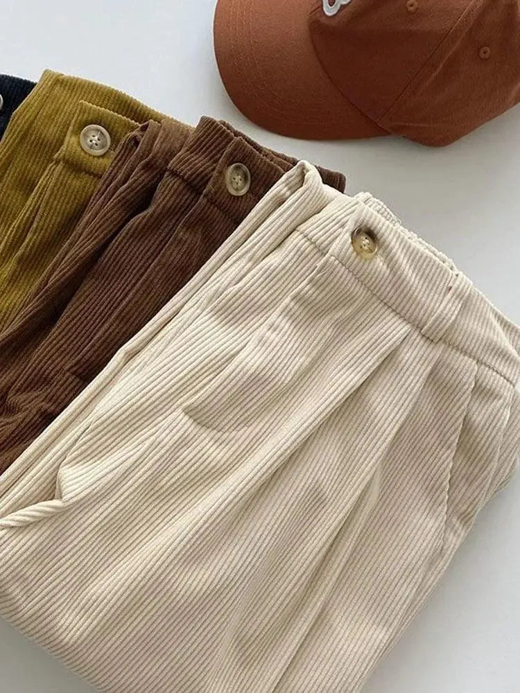 Vintage Corduroy Wide Leg Pants Korean Fashion Trousers