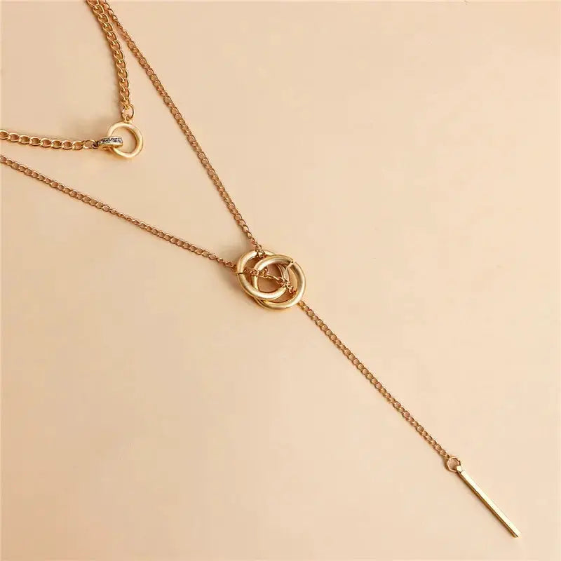 Vintage Double Round Charm Layered Necklace Womens Jewelry