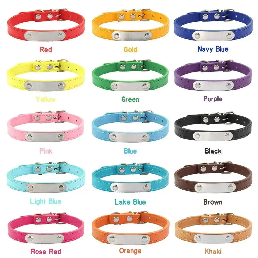 Personalized Pink Leather Dog Collar With ID Nameplate