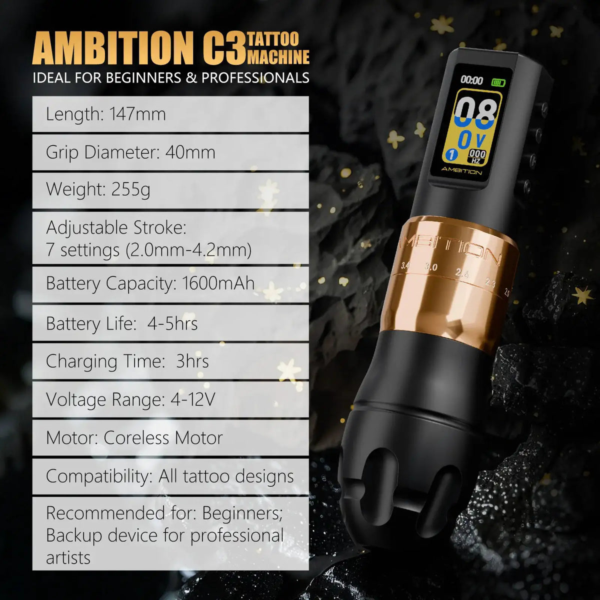 XNET C2/C3 Professional Wireless Tattoo Machine Coreless Motor 2.0-4.2mm Adjustable Stroke Tattoo Pen For Beginner For Tattoo