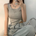 Tank Top for Women Ribbed Button Down Sleeveless Blouse