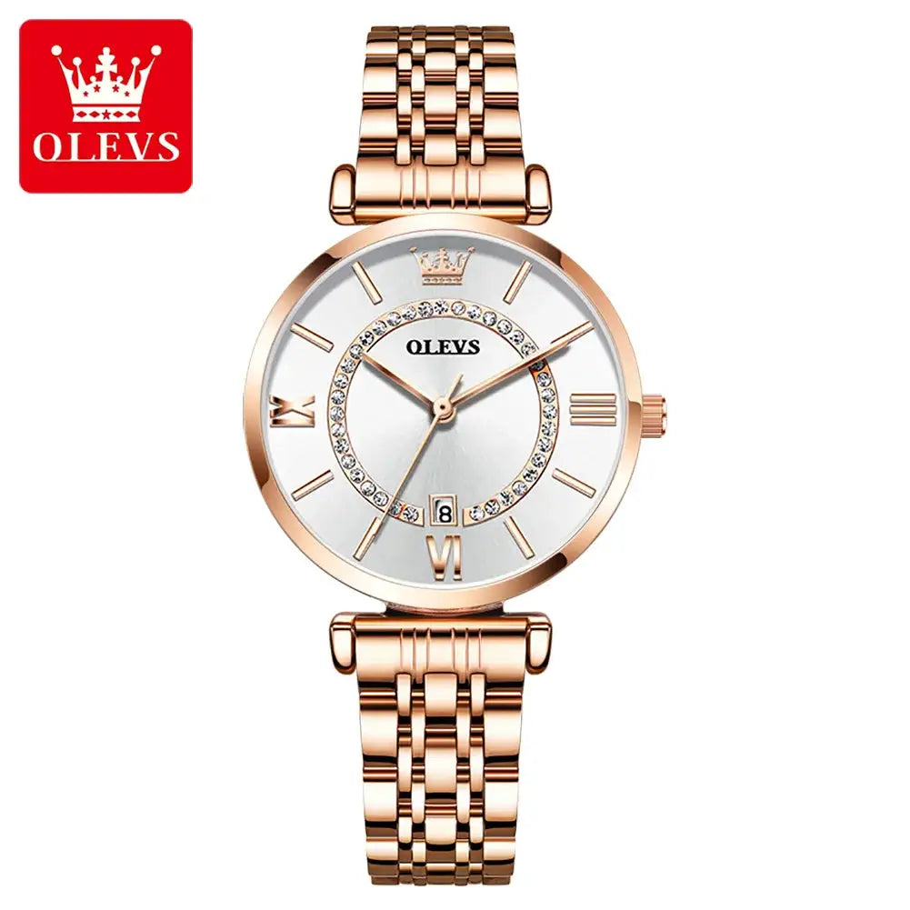 OLEVS 6892 Women's Watches Elegant Fashion Original Wristwatch Waterproof Stainless Steel Mesh Belt Luminous Inlaid Zircon