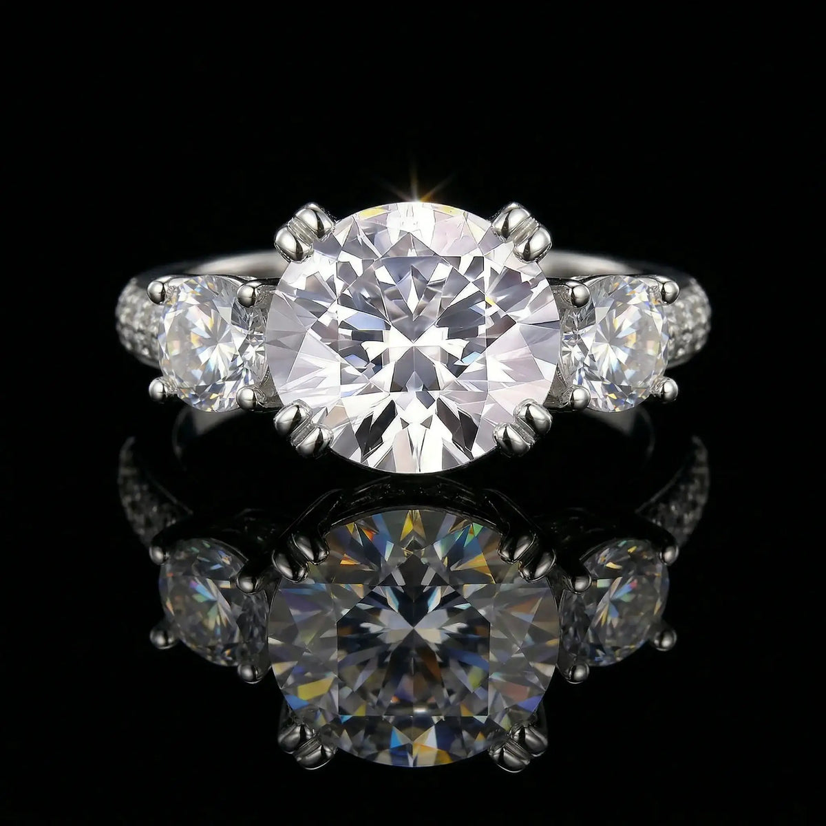 Round Moissanite Ring in Sterling Silver Classic Prong Setting — product view 1