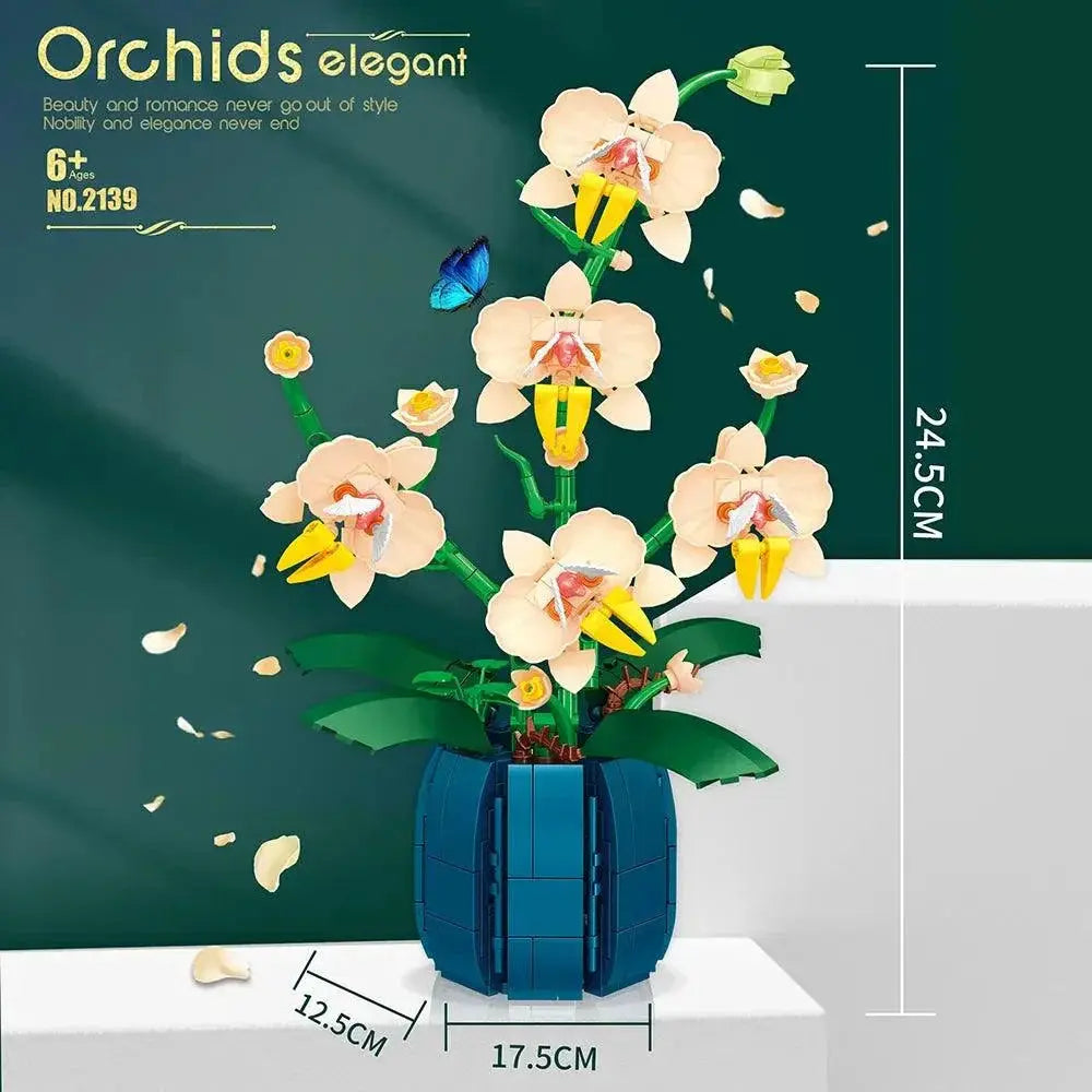 Orchid Flower Building Blocks Romantic Home Decor Set