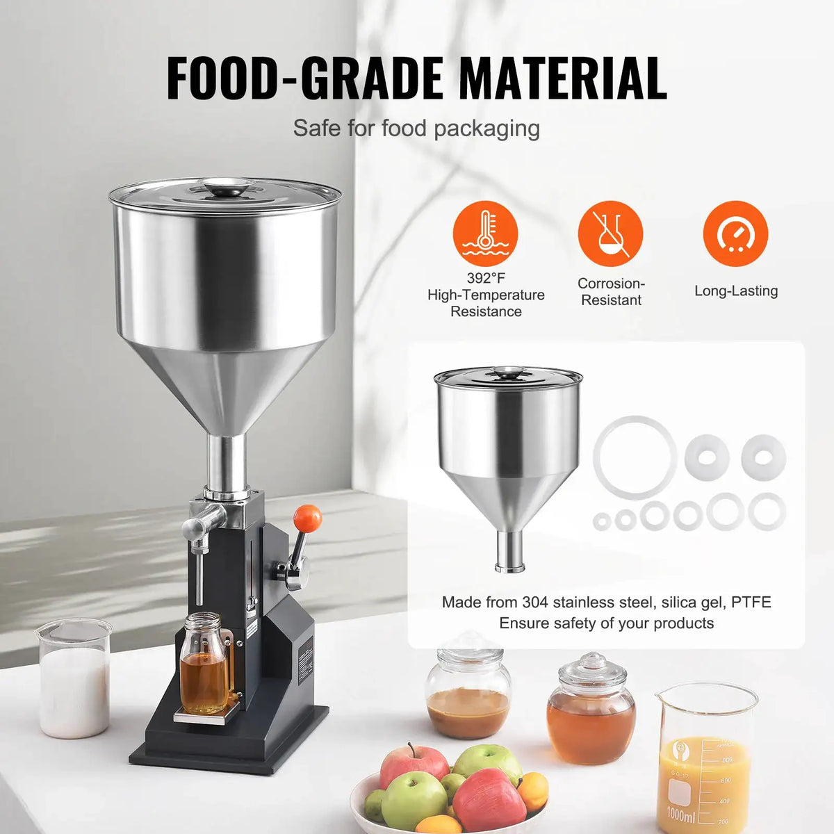 SucceBuy A03 5-50ml/5-100ml Manual Liquid Filling Machine Paste Bottle Filler Adjustable with Hopper for Water Shampoo Honey