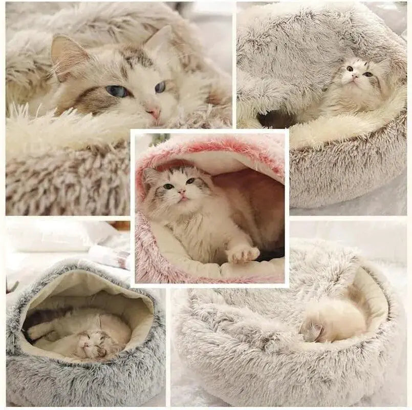 Round Plush Pet Bed With Cover 2-In-1 Nest For Small Dogs