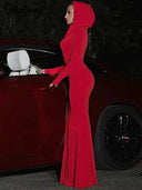 Elegant Hooded Maxi Dress for Parties