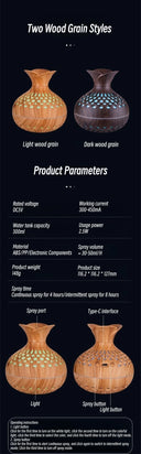 Wood Grain USB Aroma Diffuser Humidifier 300ml LED Lights