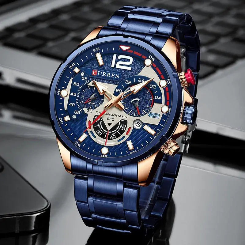 Stylish Stainless Steel Men's Watch Chronograph Timepiece