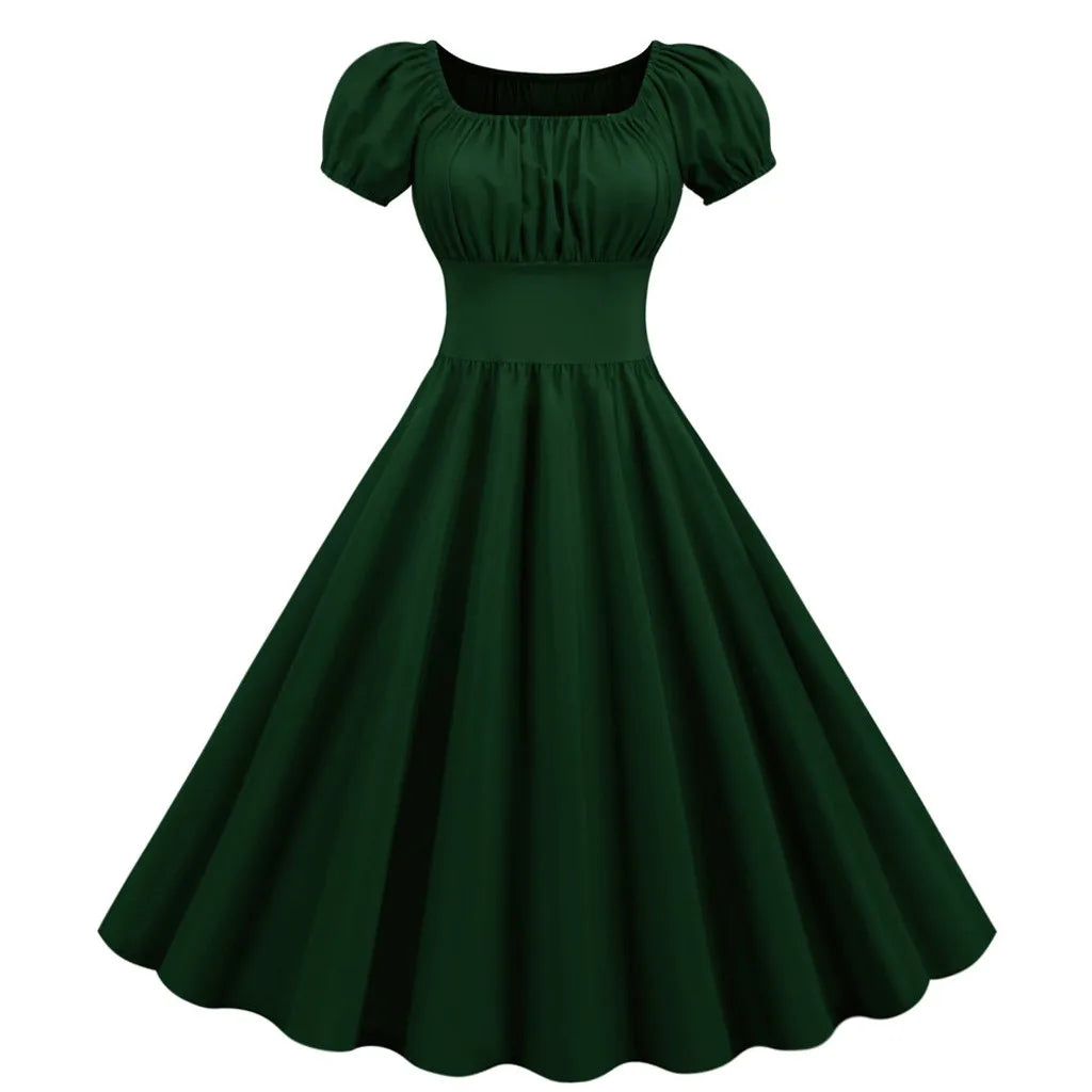 Retro Square Neck Swing Dress