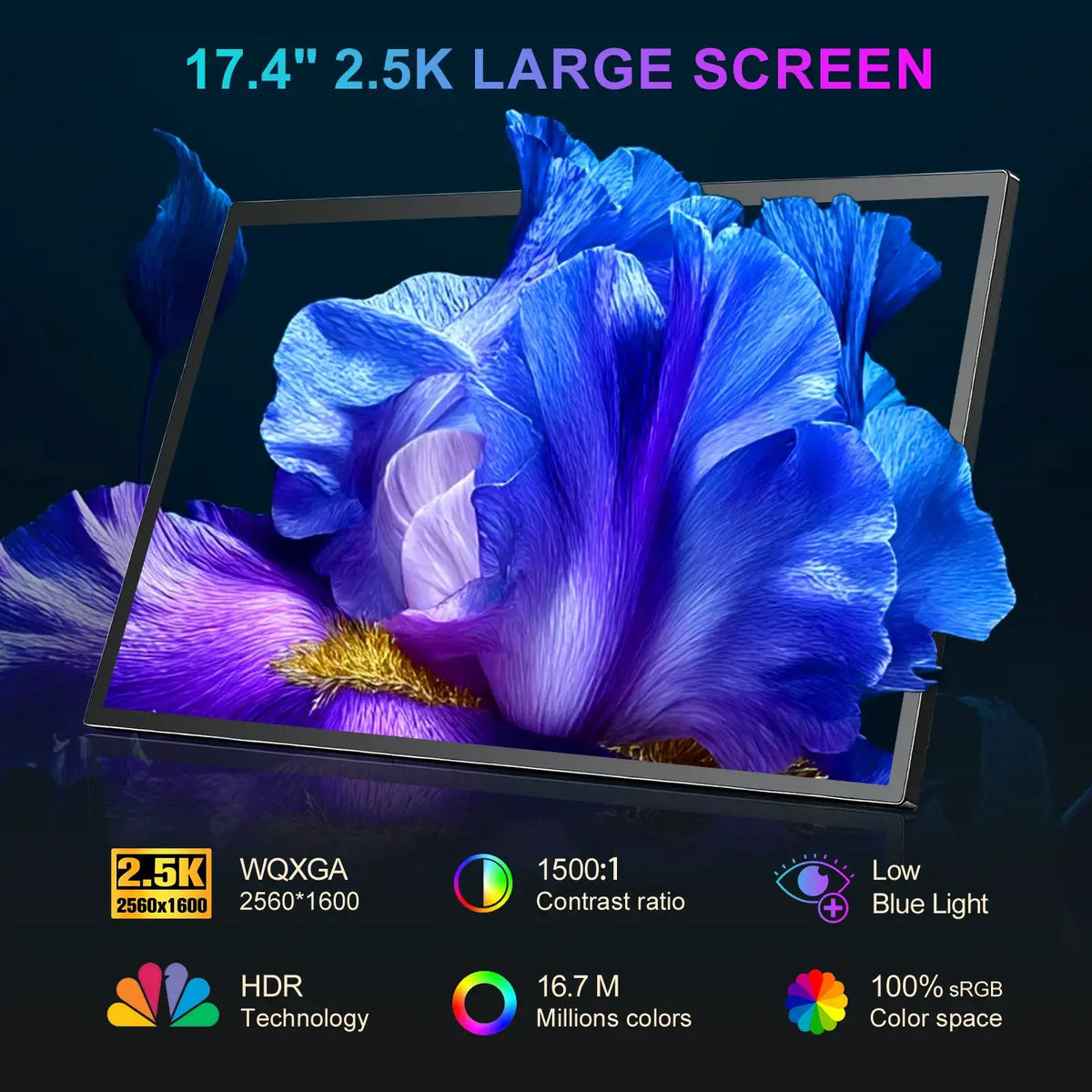 Unew Premium 17.4 Inch 2.5K 2560x1600 Touch Portable Monitor Game Display IPS 100% SRGB 60Hz Boe Screen Type-C HDMI Port Suitable for Laptop Switch PS5 Xbox USA