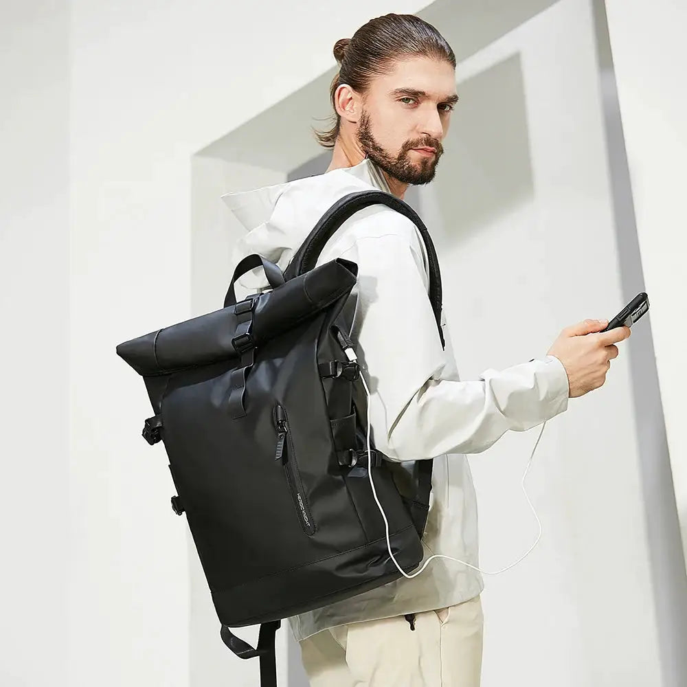 Heroic Knight Men's Backpack Waterproof Roll Top Backpack Women Travel Expandable USB Charging Large Capacity Laptop Bag Mochila