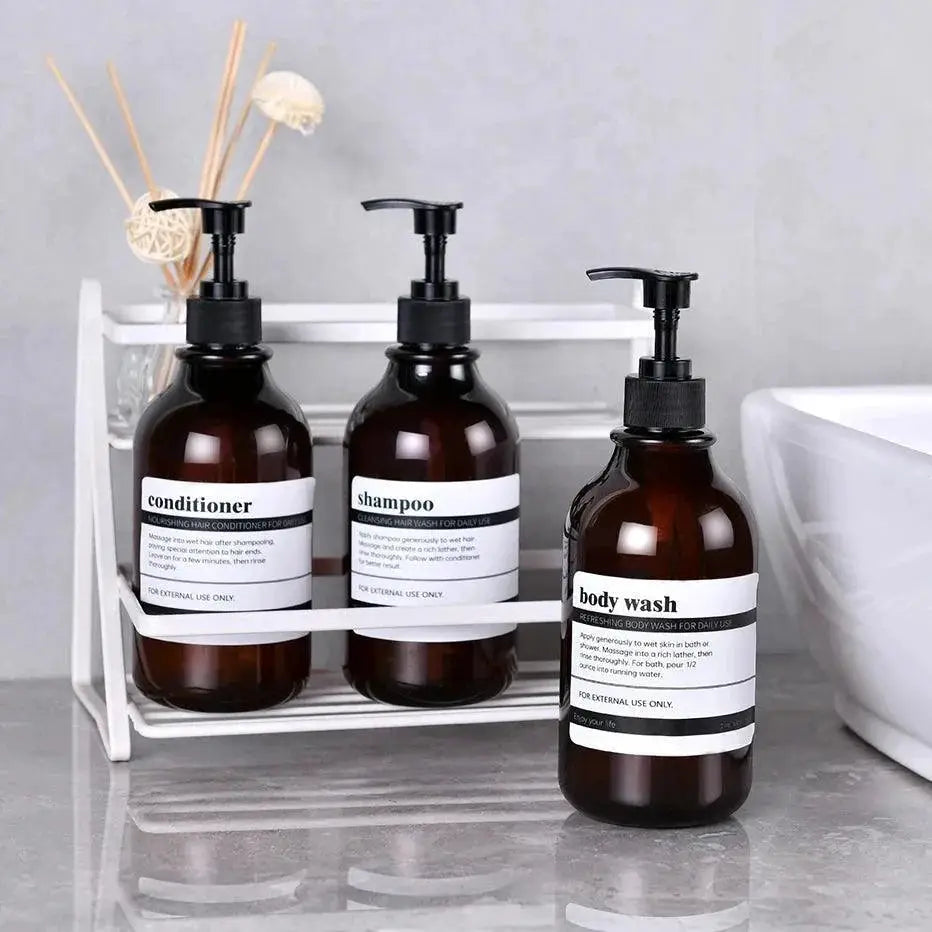 Bamboo Soap Dispenser Set for Bathroom and Kitchen Organizer