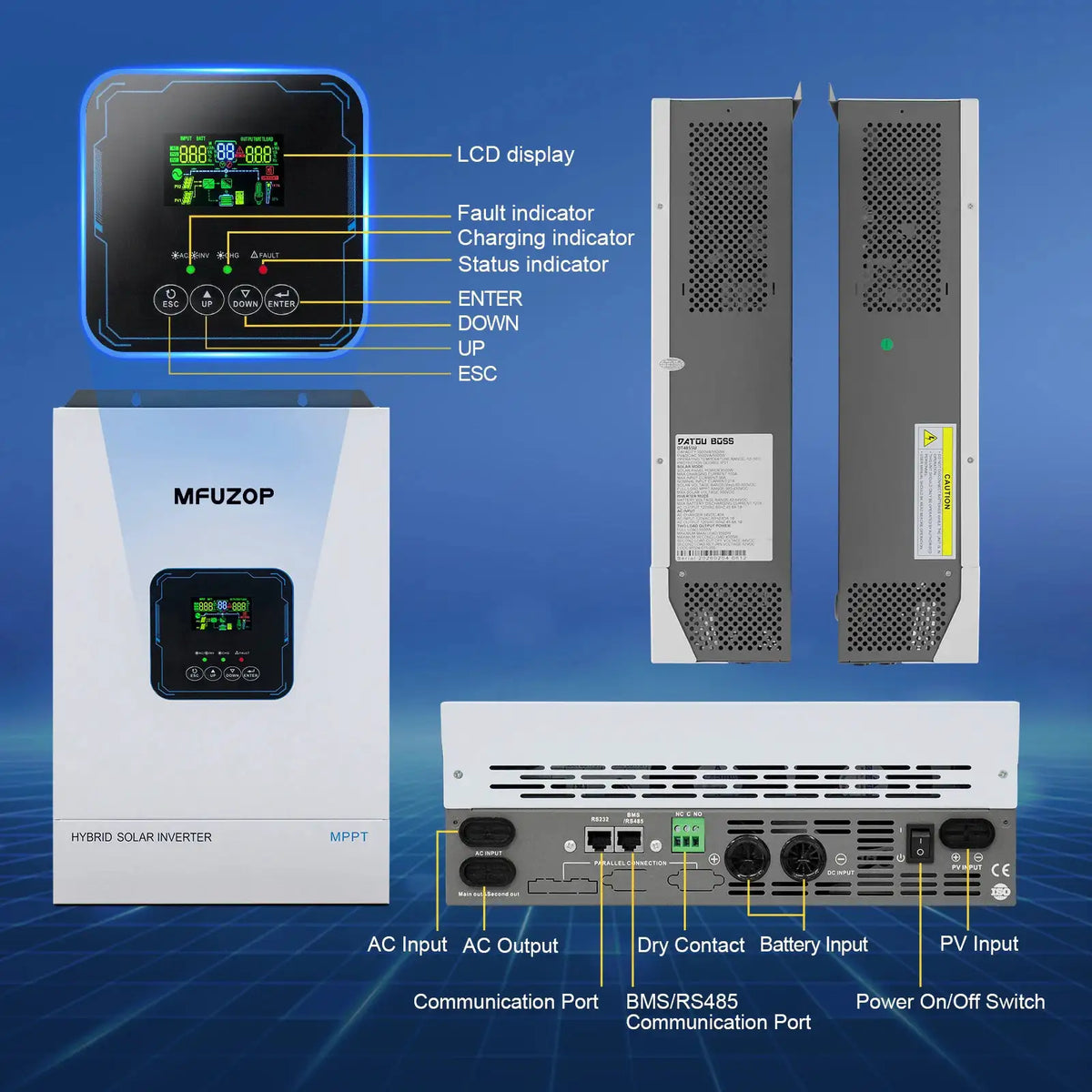 MFUZOP 48V 5500W Solar Hybrid Inverter MPPT & RS232 48VDC to 110/120V AC Pure Sine Wave Home & Off-Grid US Stock, 3-10 Day Delivery