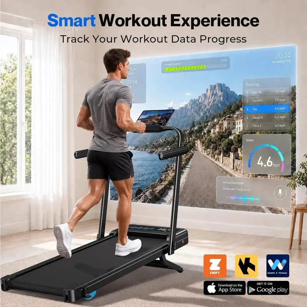 Foldable Walking Pad Treadmill Auto Incline Stable Handlebar Home Office 3.5HP Quiet Under Desk App Wide Belt 375 lbs Capacity