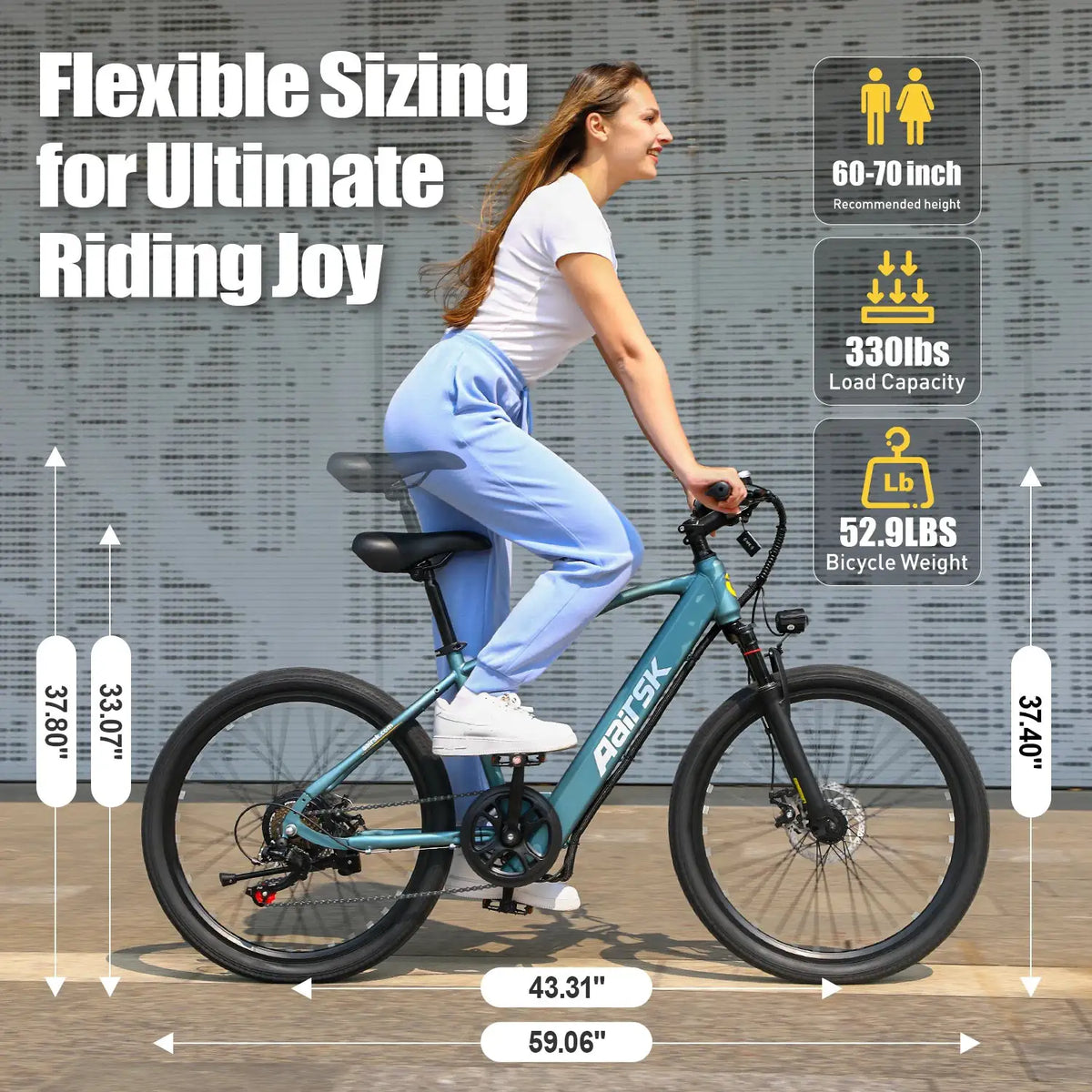 GT300 24 Inch Electric Mountain Bike for Adults, 400W(Peak 748W) Brushless Motor Ebike, 36V 10Ah Removable Lithium Battery, Shimano 7-Speed Gears, 22MPH Electric Bicycle for Urban Daily Commuting Short Trips