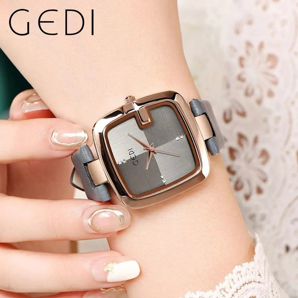 Square Women's Quartz Watch With Brown Leather Strap