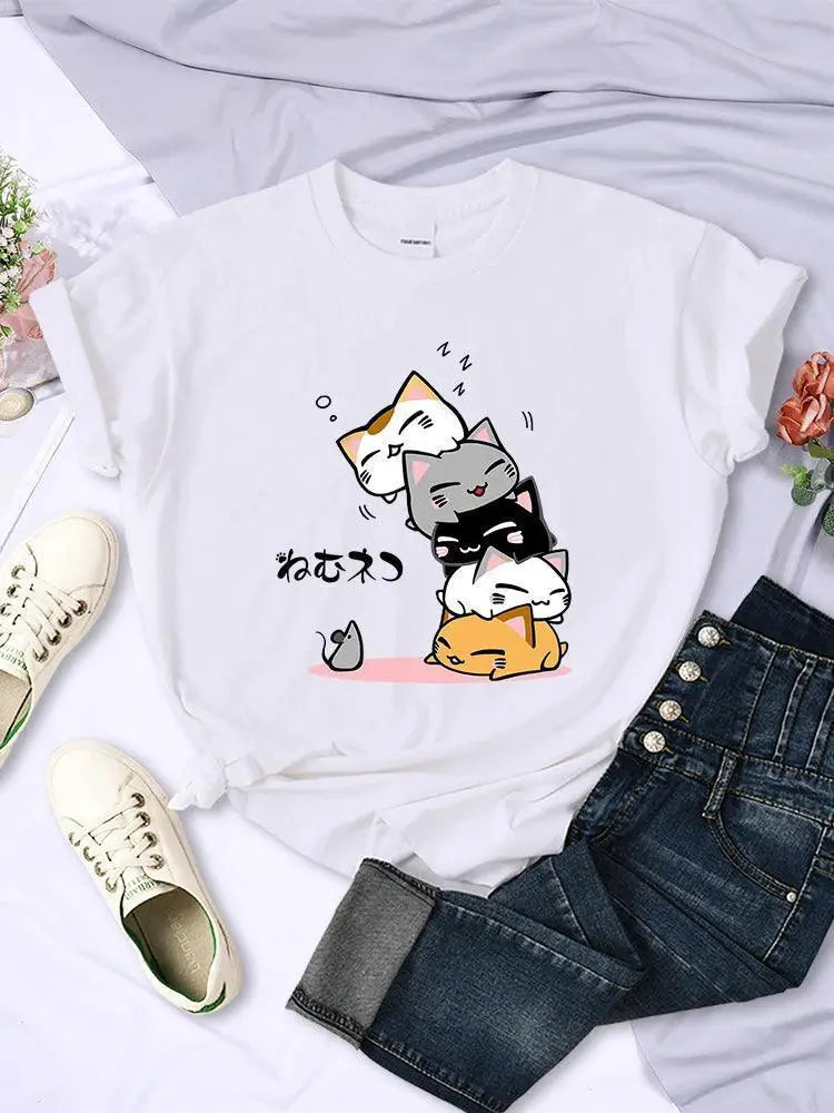 Sleeping Cats Stack T Shirt For Playful Feline Comfort
