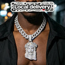 Iced Big Jesus Head Rose Pendant