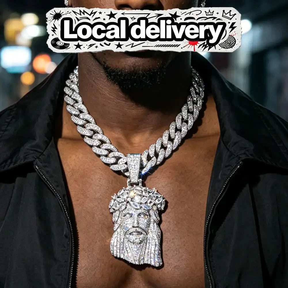 Iced Big Jesus Head Rose Pendant — product image 1