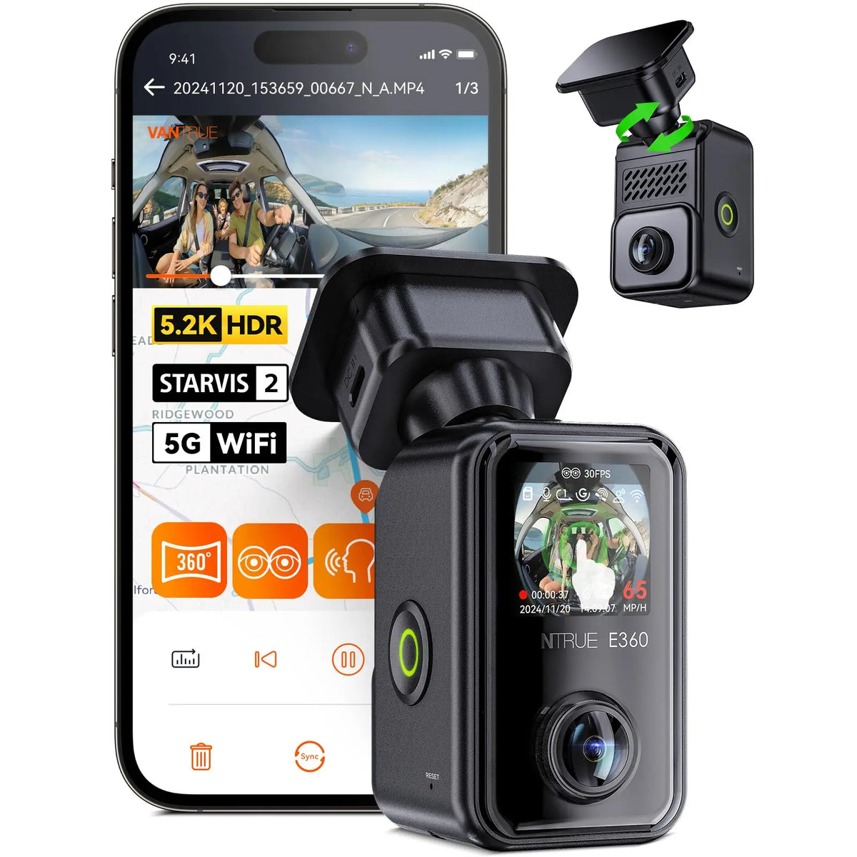 Vantrue DashCam ° Panoramic WiFi&GPS Dual STARVIS HDR Voice — product view 1