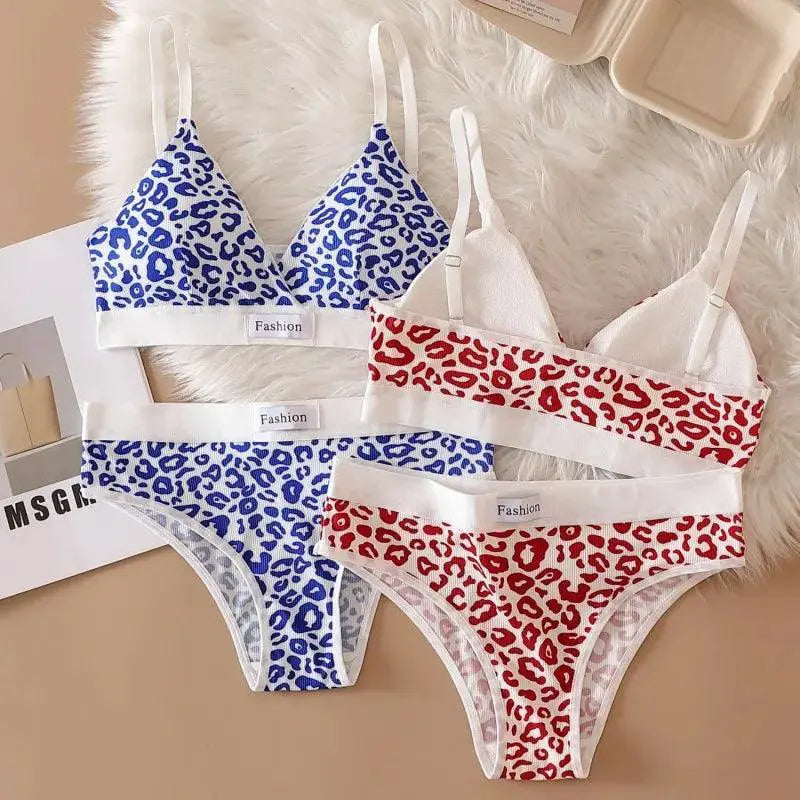 Leopard Print Cotton Bralette Set V Neck Lingerie Glam