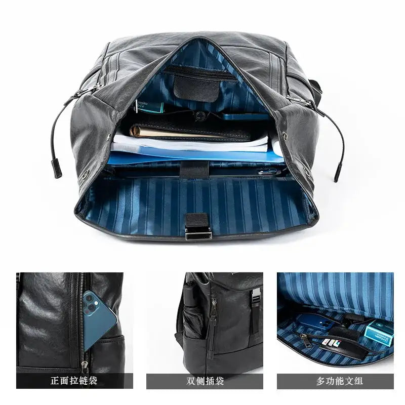 High Quality Genuine Leather Men Backpack Fashion Design Travel Bag Large Capacity School Backpack 15.6 Inch Laptop Bags Leather