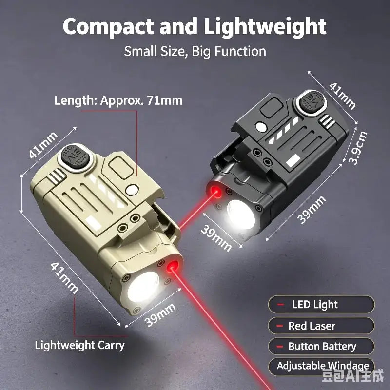 Model Upgrade LED Flashlight Red Laser 2-in-1 Accessory Adjustable Red Beam Universal 20mm Rail Mount Button Battery Powered