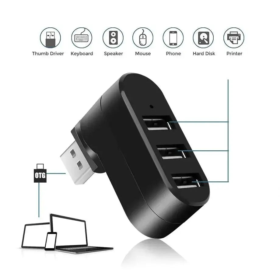 PzzPss USB 2.0 Hub Adapter Three Port High Speed Compact