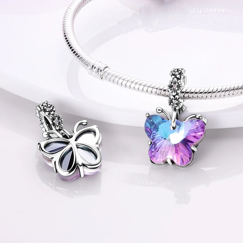 Silver Plated Purple Charm Flower