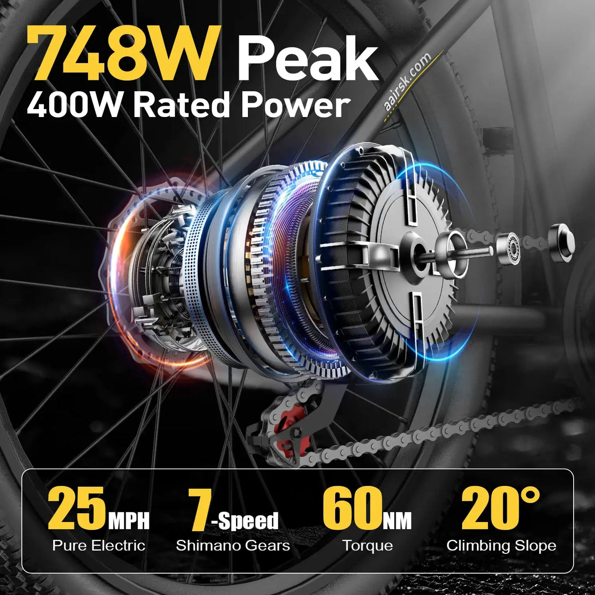 GT300 24 Inch Electric Mountain Bike for Adults, 400W(Peak 748W) Brushless Motor Ebike, 36V 10Ah Removable Lithium Battery, Shimano 7-Speed Gears, 22MPH Electric Bicycle for Urban Daily Commuting Short Trips