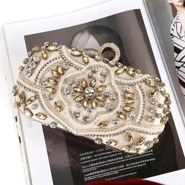 Elegant Crystal Clutch Bag Pearl Evening Purse Glam Events