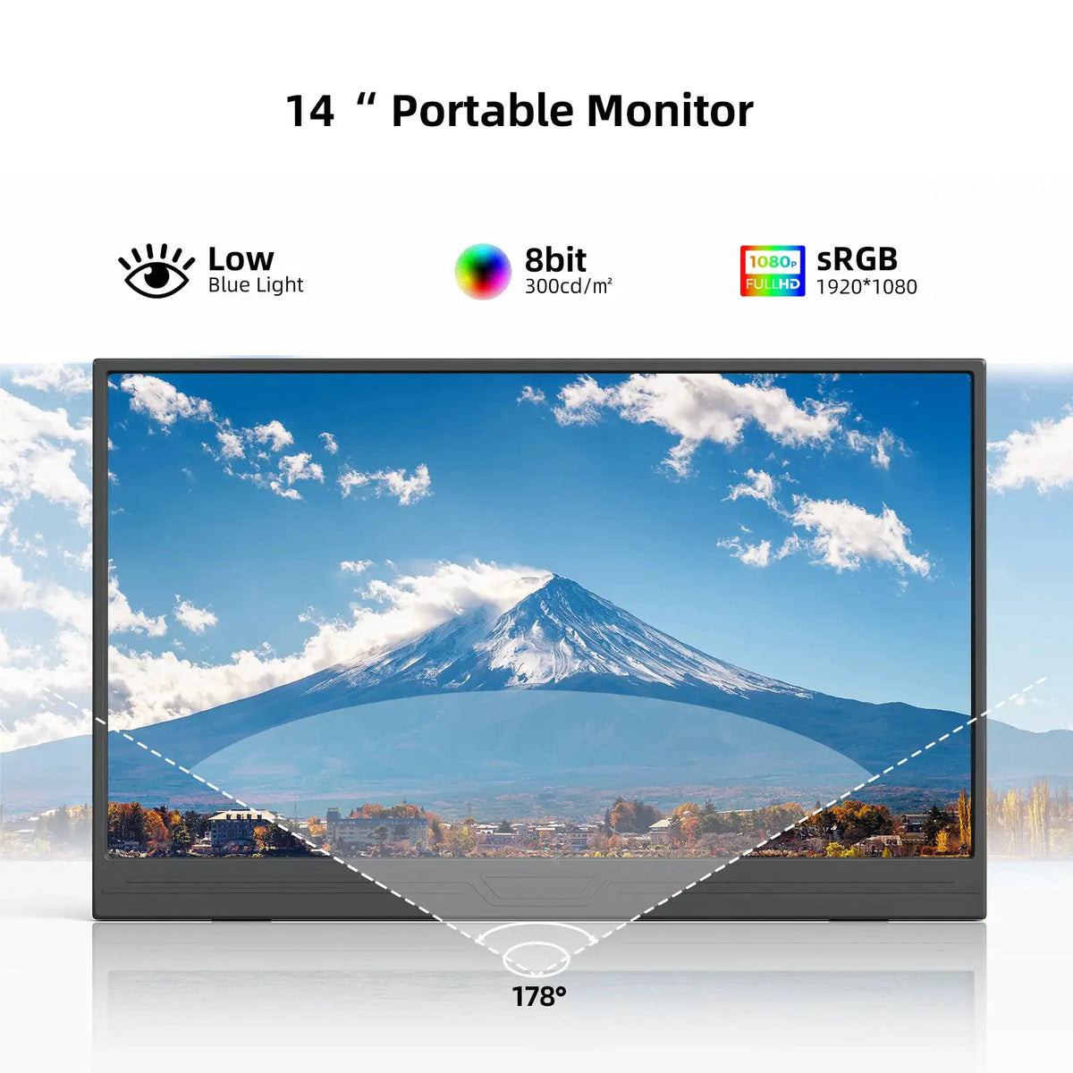14-inch 1920*1080 Portable Monitor 400cd / m² 60HZ 16: 9 For Laptop XBox PS4 / 5 Switch Cell Phone Computer Extension Office