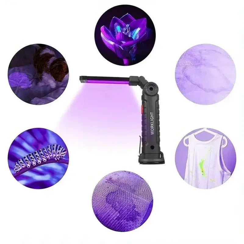 395nm LED UV Flashlight USB Rechargeable Foldable Lamp with Magnet Hook UV Light Ultraviolet for Pet Urine Detector Resin Curing
