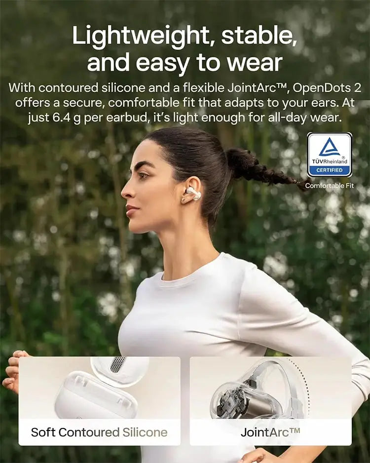 SHOKZ OpenDots 2 E320 Open-Ear Bluetooth Earbuds Wireless Clip-On Earphone Dolby Audio Bluetooth 6.1 Wireless Charging IP57 40H Battery Life