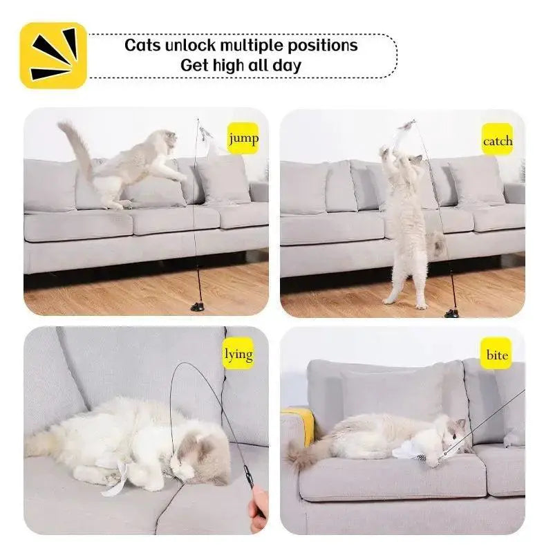 Interactive Feather Cat Wand Toy With Suction Cup Base