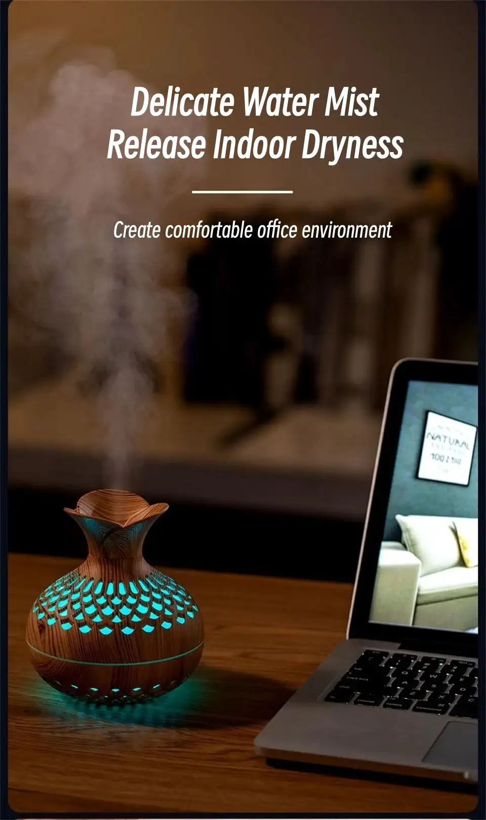 Wood Grain USB Aroma Diffuser Humidifier 300ml With LED - product image 7