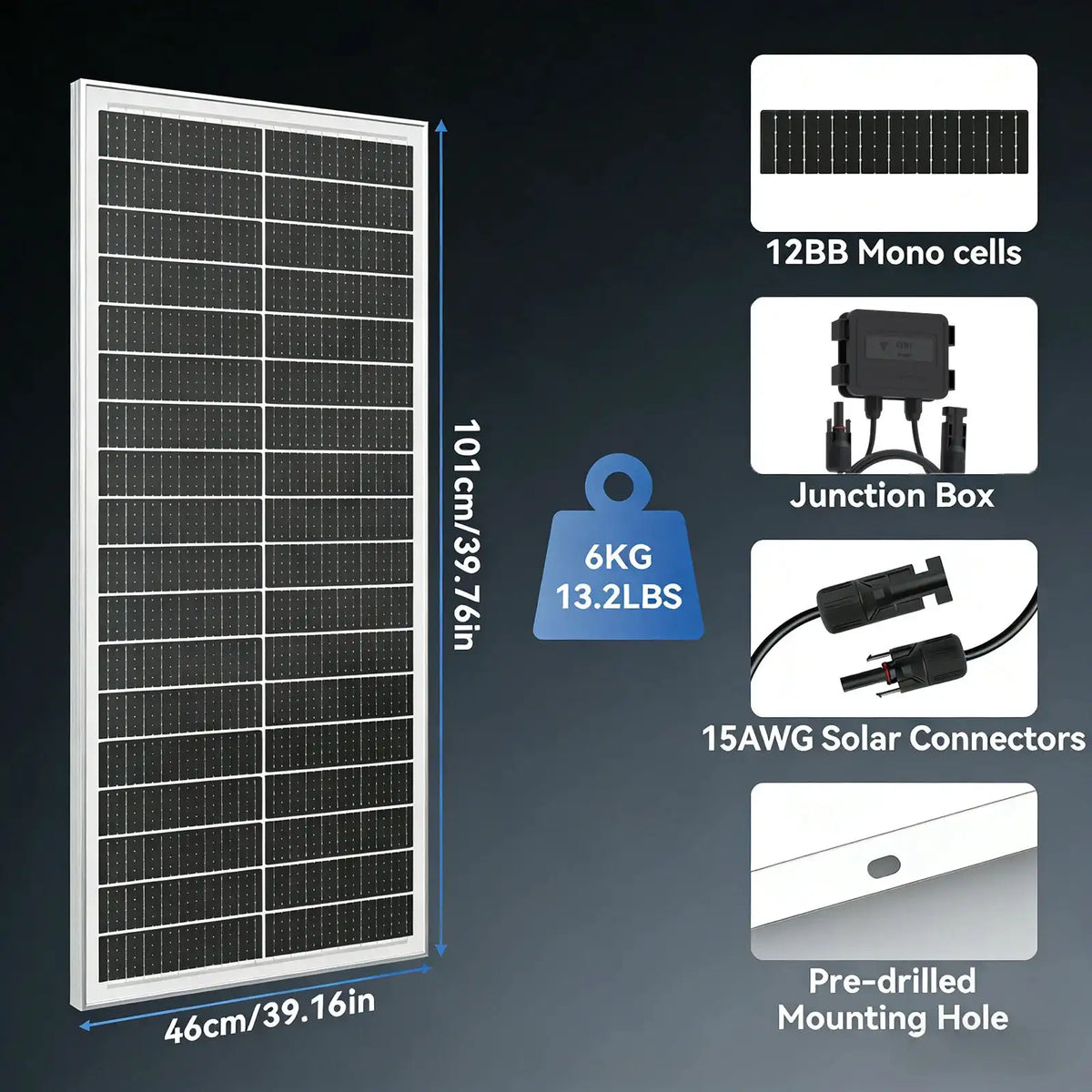 RVPOZWER 100W 12V Solar Panel 12BB Monocrystalline High Efficiency Module for Roof Mount Off Grid Power System Wholesale