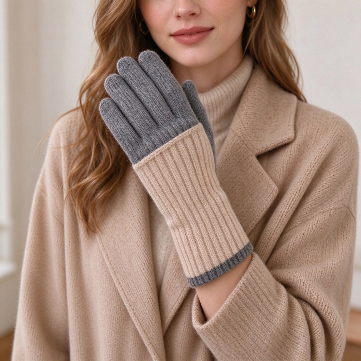 Colorblock Ribbed Winter Knit Gloves