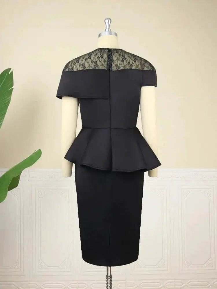 Black Lace Peplum Midi Dress Elegant Weddings And Evenings