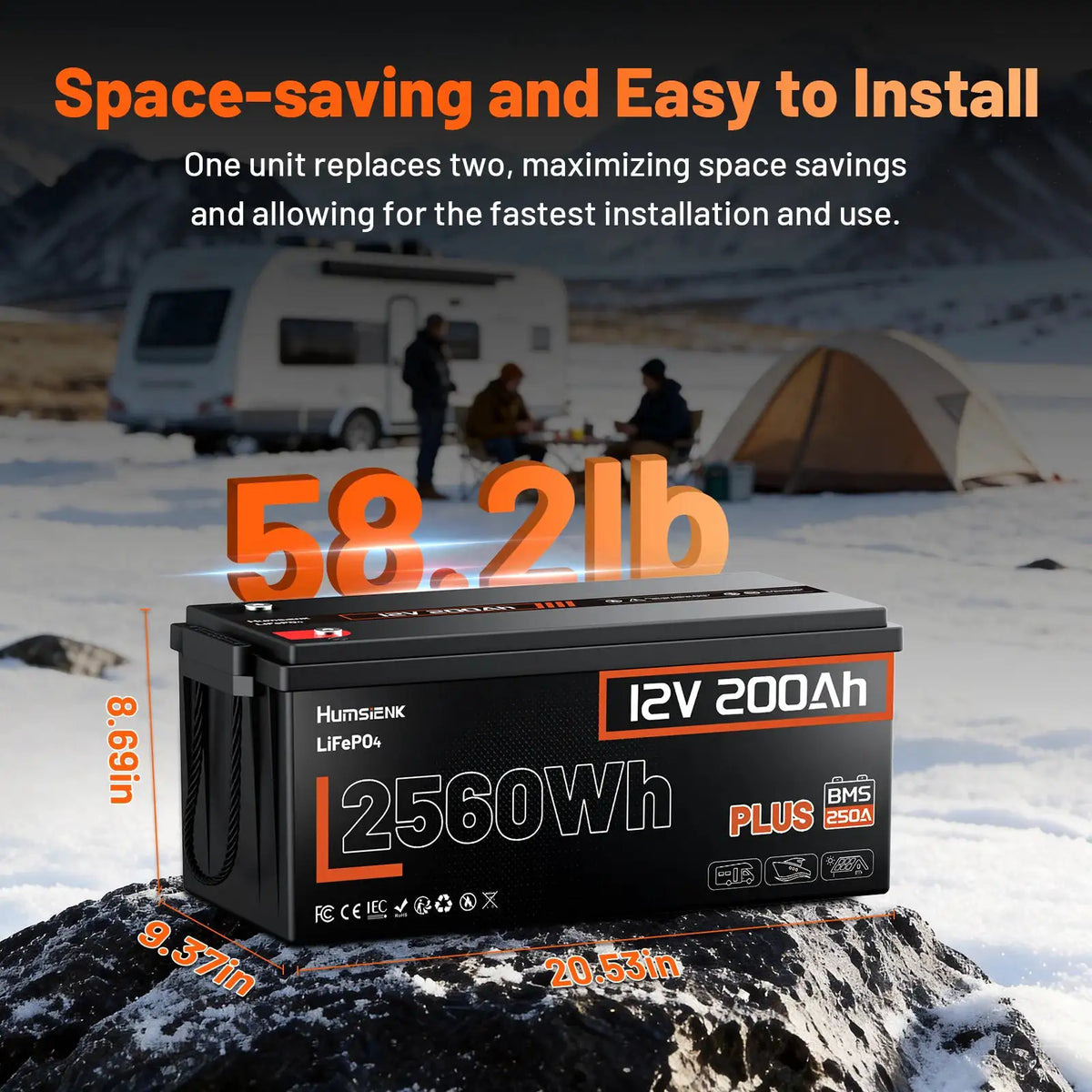 Humsienk 12V 100Ah/200Ah 24V 200Ah LiFePO4 Battery, Built-in 100A/200A BMS, 15000+ Deep Cycle, Low-Temp Protection, MAX 15000+ Cycles For RV, Van, Golf Cart, Boat, Camper, Marine, Trolling Motor, Off-Grid, Solar Energy Storag