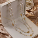 Vintage Lady Camellia Pearls Flower Long Necklace Chain