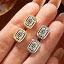 Emerald Cut Moissanite Gold Hoops