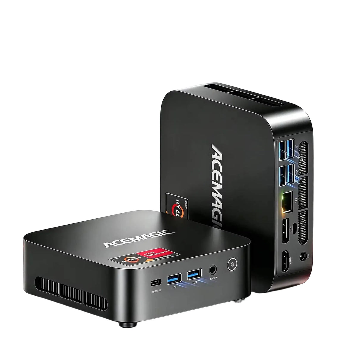 Black compact desktop computer shown in the Ryzen Mini Desktop PC listing