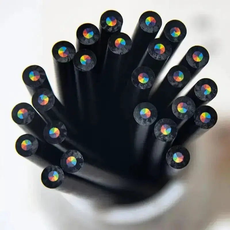 Black pencils with rainbow holographic designs on tips, premium stationery at OurLum.com