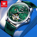 OLEVS Men's Hollow Flywheel Moon Phase Wristwatch Luxury Timepiece