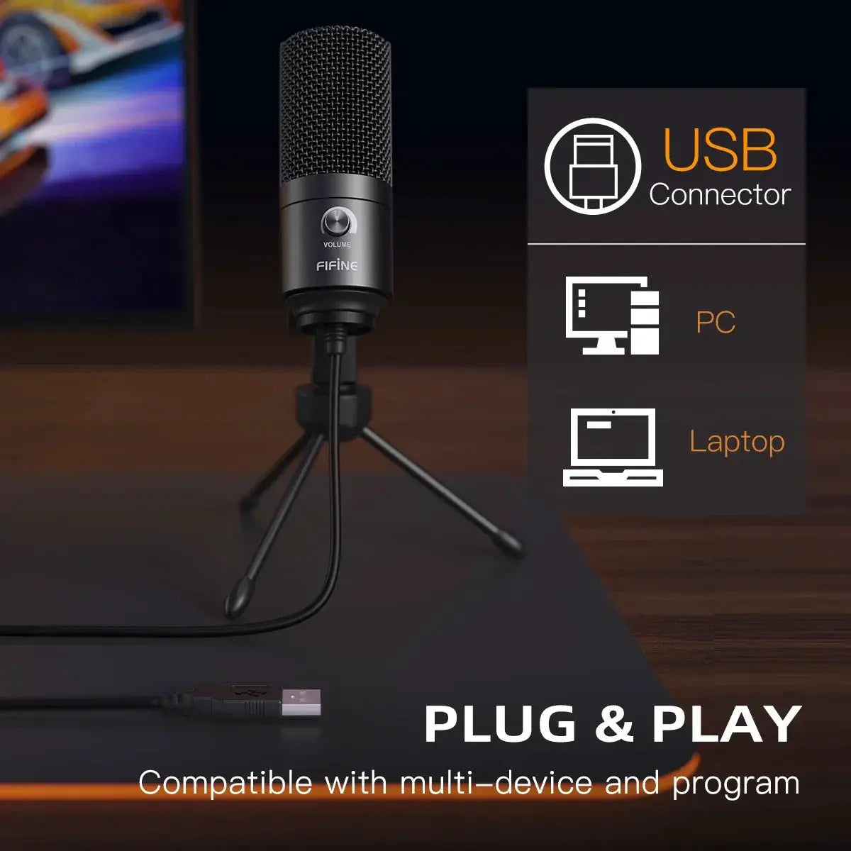 USB Condenser Microphone With Gain Knob K669 For Streamers